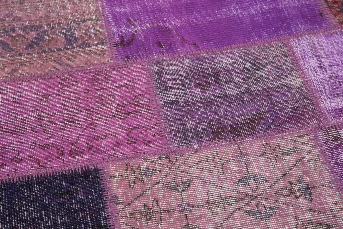 Patchwork Mor Pamuk Üzerine Yün El Dokuma Kilim-190x190 - Görsel 4