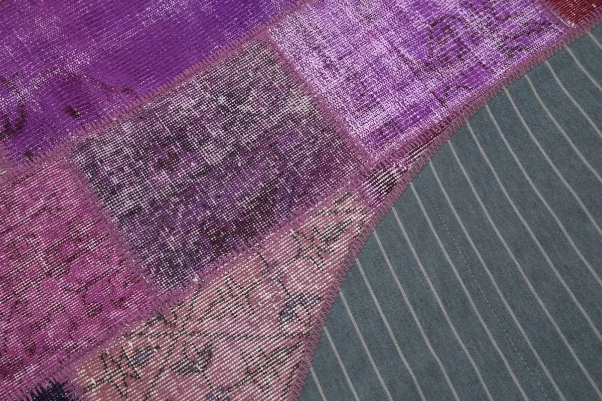 Patchwork Mor Pamuk Üzerine Yün El Dokuma Kilim-190x190 - Görsel 5