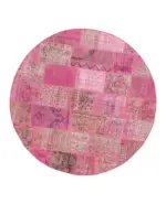Patchwork Pembe Pamuk Üzerine Yün El Dokuma Kilim-197x197