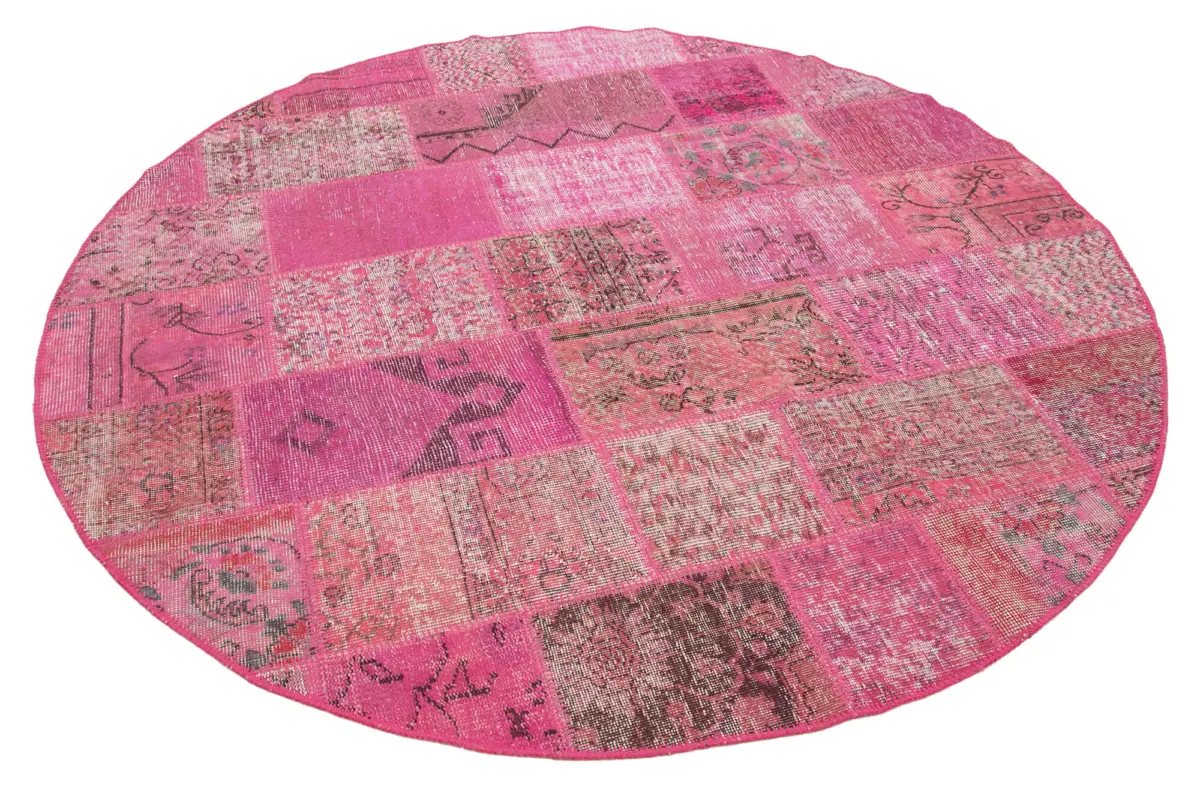 Patchwork Pembe Pamuk Üzerine Yün El Dokuma Kilim-197x197 - Görsel 2