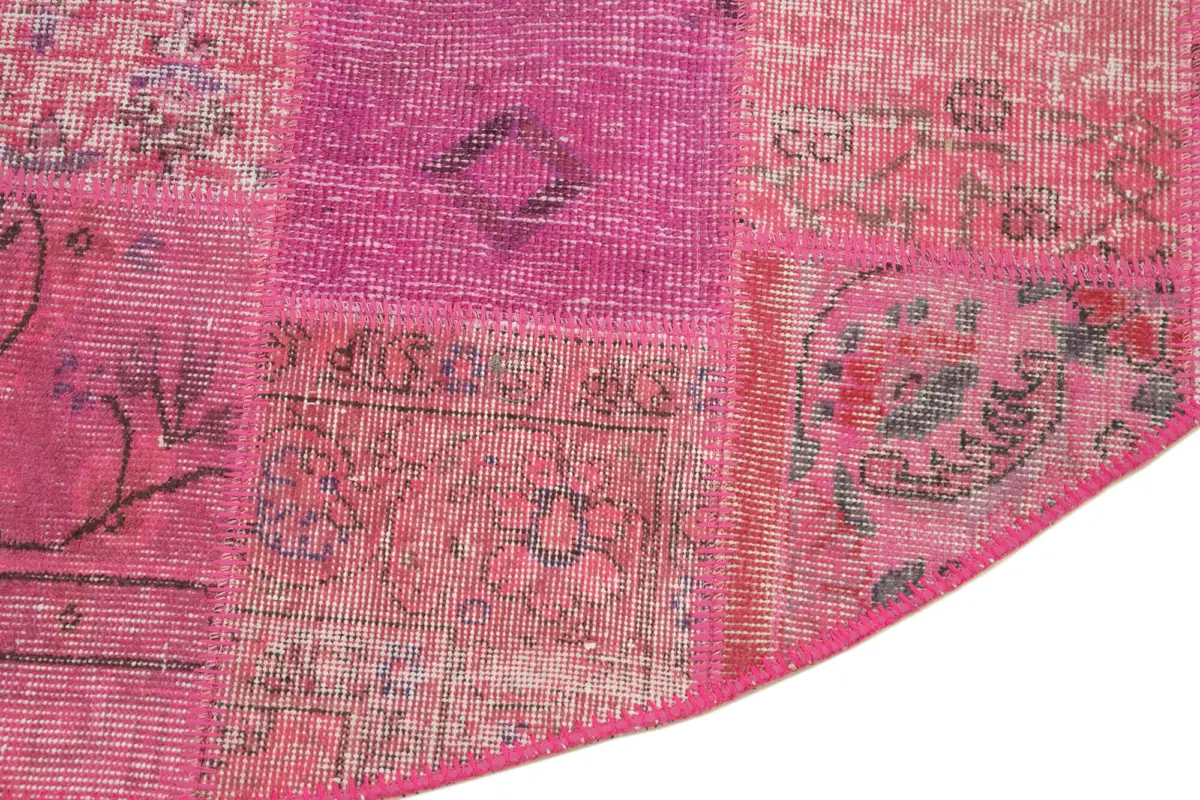 Patchwork Pembe Pamuk Üzerine Yün El Dokuma Kilim-197x197 - Görsel 3