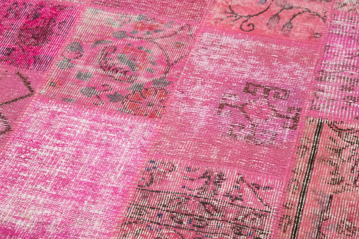 Patchwork Pembe Pamuk Üzerine Yün El Dokuma Kilim-197x197 - Görsel 4