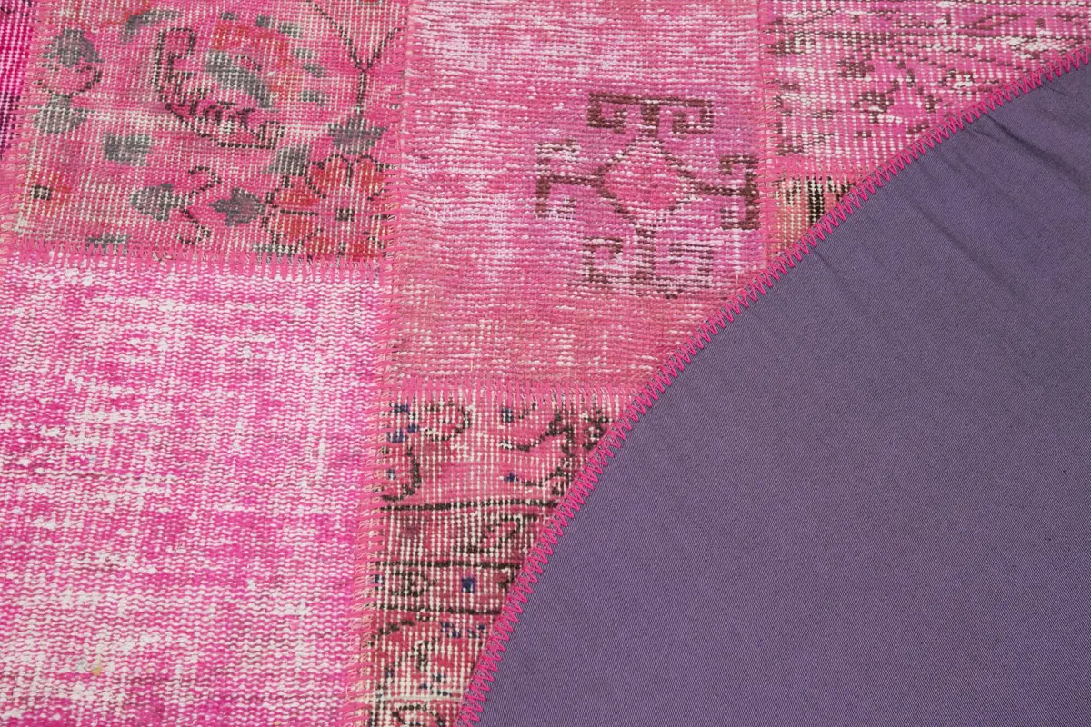 Patchwork Pembe Pamuk Üzerine Yün El Dokuma Kilim-197x197 - Görsel 5