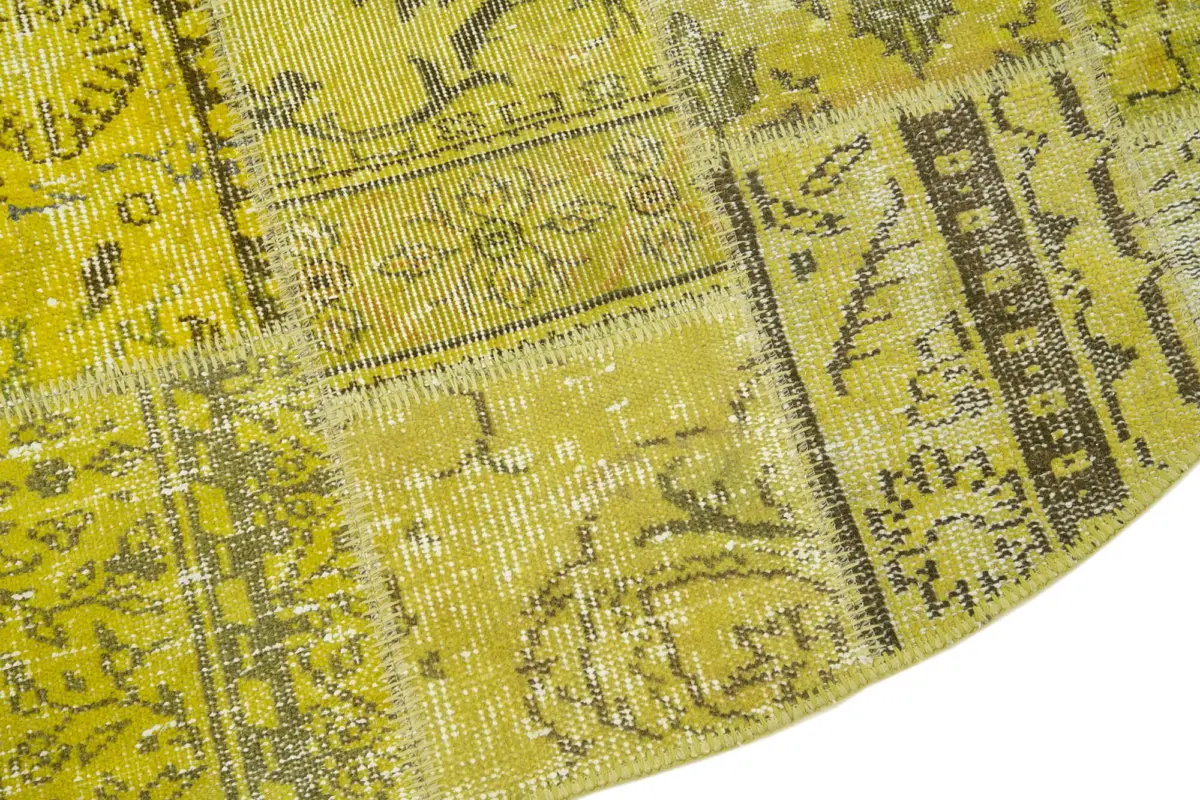 Patchwork Sarı Pamuk Üzerine Yün El Dokuma Kilim-195x195 - Görsel 3