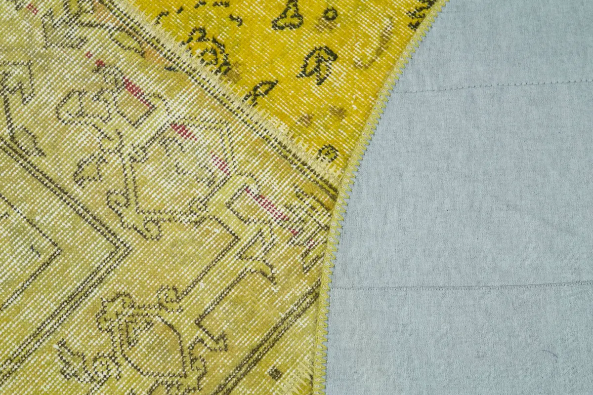 Patchwork Sarı Pamuk Üzerine Yün El Dokuma Kilim-195x195 - Görsel 5