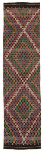 Anadolu Eskitme Multi Pamuk Üzerine Yün El Dokuma Kilim-090x353