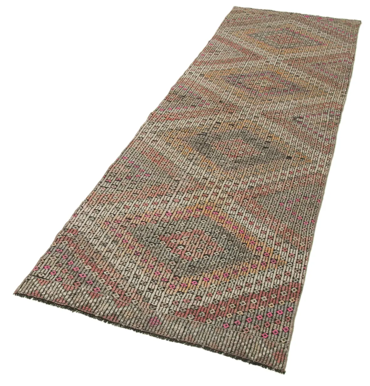 Anadolu Eskitme Kahverengi Pamuk Üzerine Yün El Dokuma Kilim-086x300 - Görsel 3