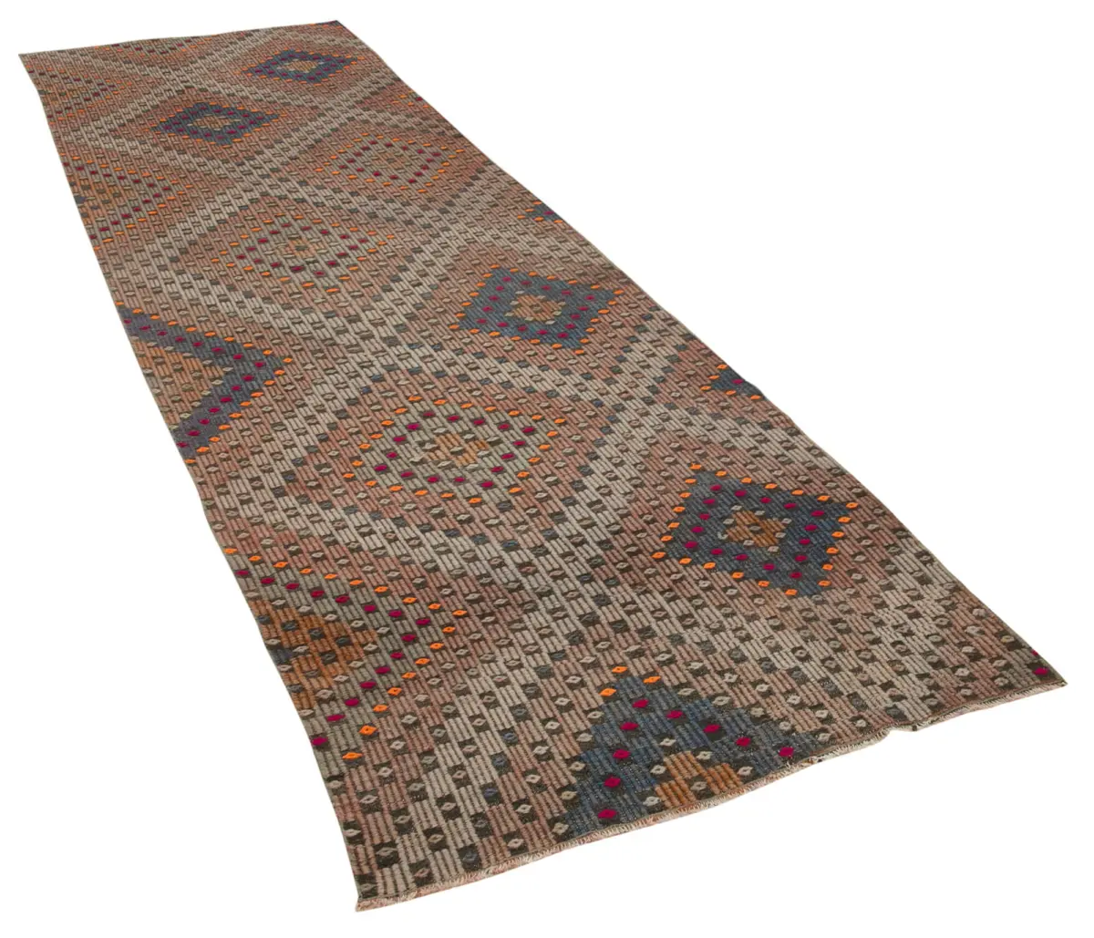 Anadolu Eskitme Multi Pamuk Üzerine Yün El Dokuma Kilim-102x338 - Görsel 2