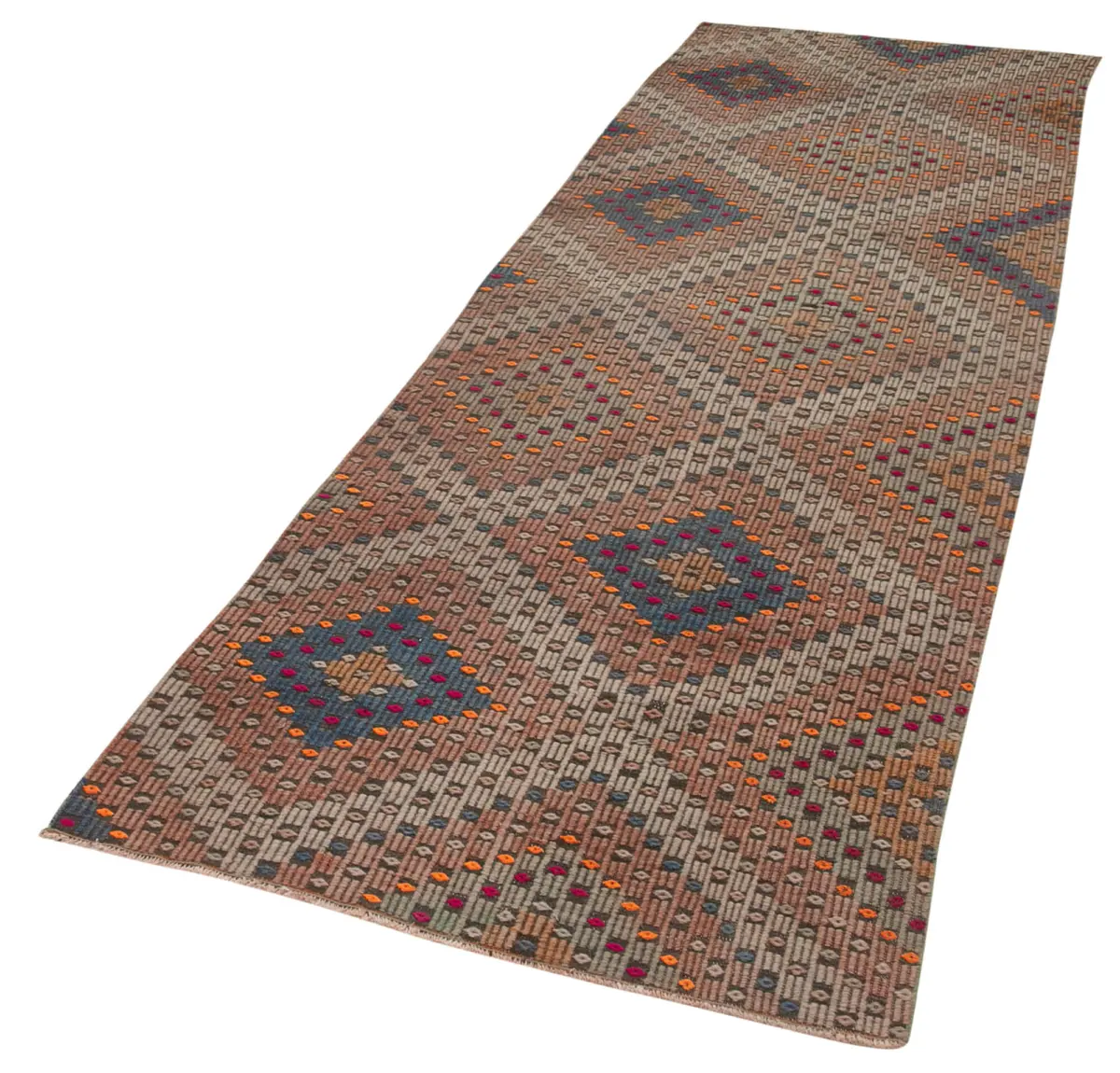 Anadolu Eskitme Multi Pamuk Üzerine Yün El Dokuma Kilim-102x338 - Görsel 3