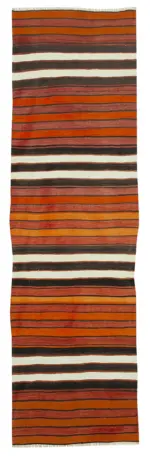 Anadolu Eskitme Multi Pamuk Üzerine Yün El Dokuma Kilim-092x319