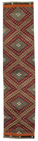 Anadolu Eskitme Multi Pamuk Üzerine Yün El Dokuma Kilim-086x373