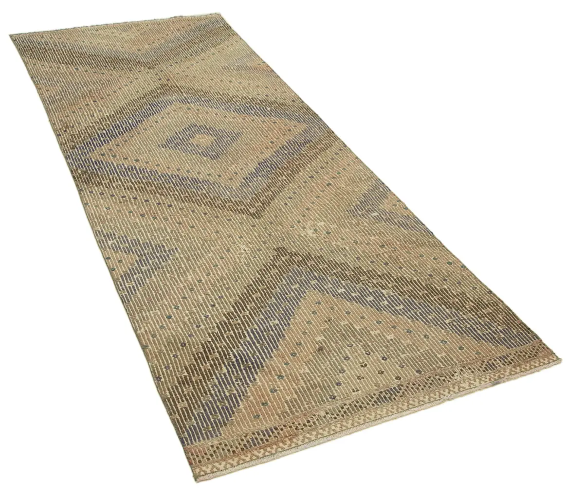 Anadolu Eskitme Bej Pamuk Üzerine Yün El Dokuma Kilim-102x273 - Görsel 2