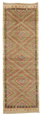 Anadolu Eskitme Multi Pamuk Üzerine Yün El Dokuma Kilim-112x247