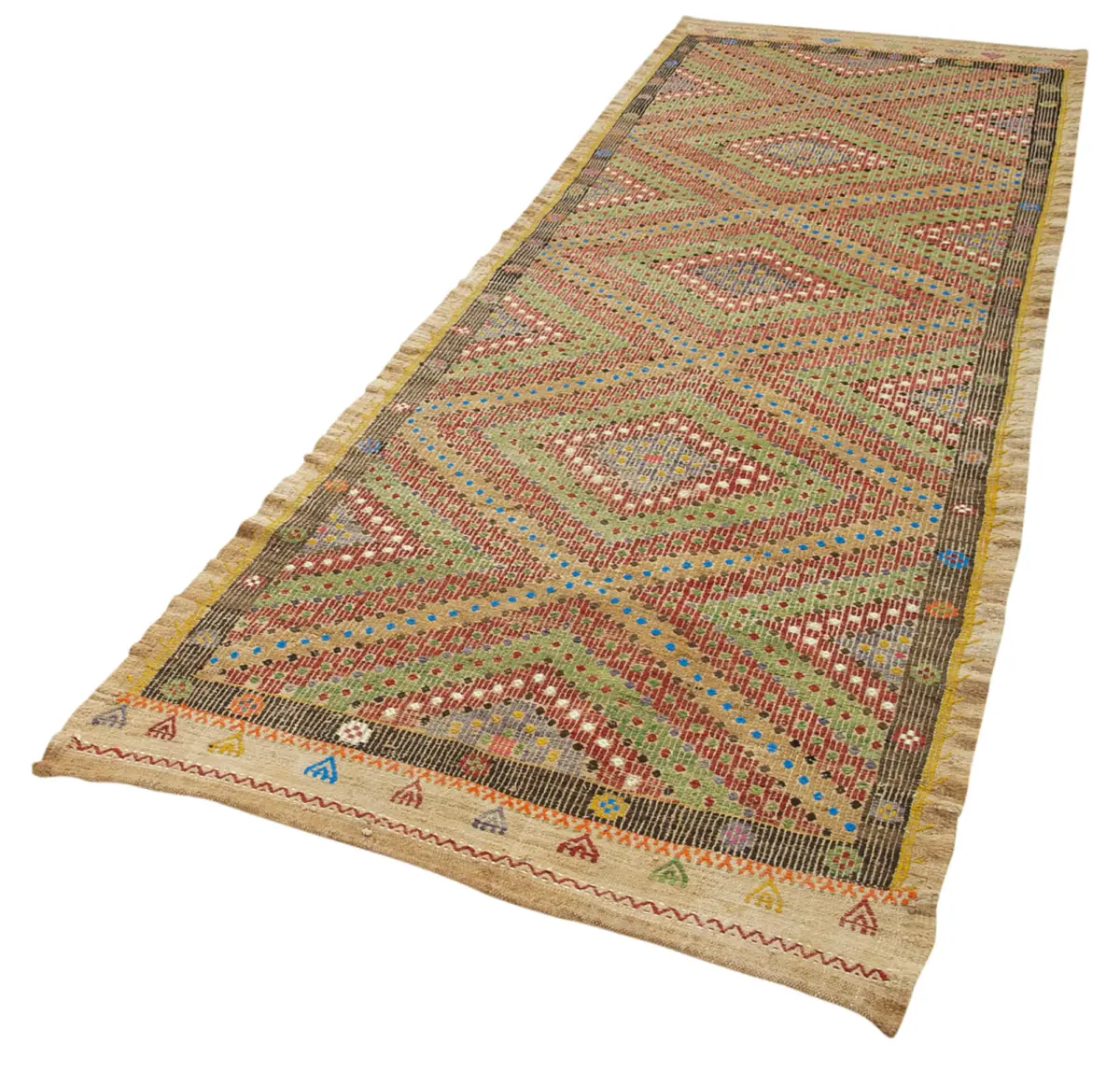 Anadolu Eskitme Multi Pamuk Üzerine Yün El Dokuma Kilim-112x247 - Görsel 3