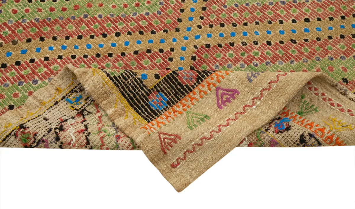 Anadolu Eskitme Multi Pamuk Üzerine Yün El Dokuma Kilim-112x247 - Görsel 6