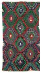 Anadolu Eskitme Kırmızı Pamuk Üzerine Yün El Dokuma Kilim-162x295