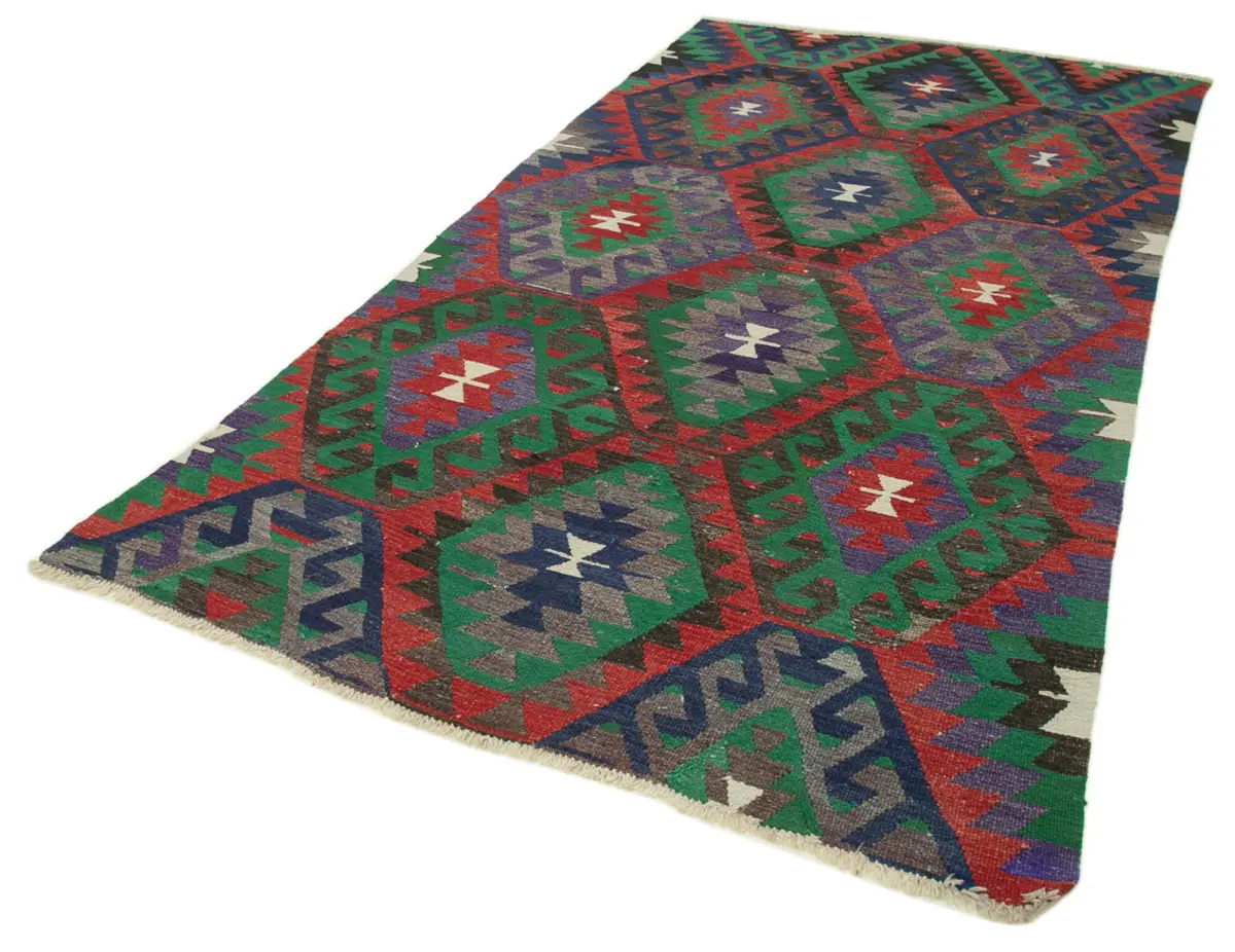 Anadolu Eskitme Kırmızı Pamuk Üzerine Yün El Dokuma Kilim-162x295 - Görsel 3