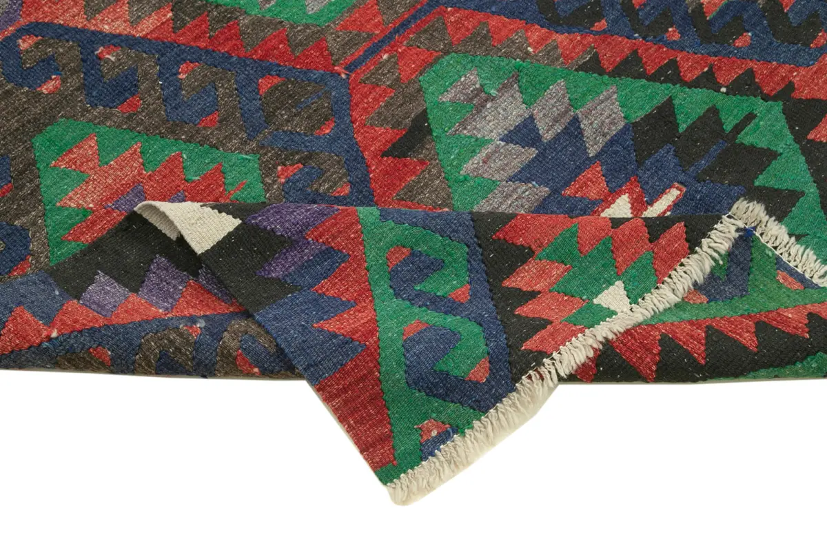 Anadolu Eskitme Kırmızı Pamuk Üzerine Yün El Dokuma Kilim-162x295 - Görsel 6