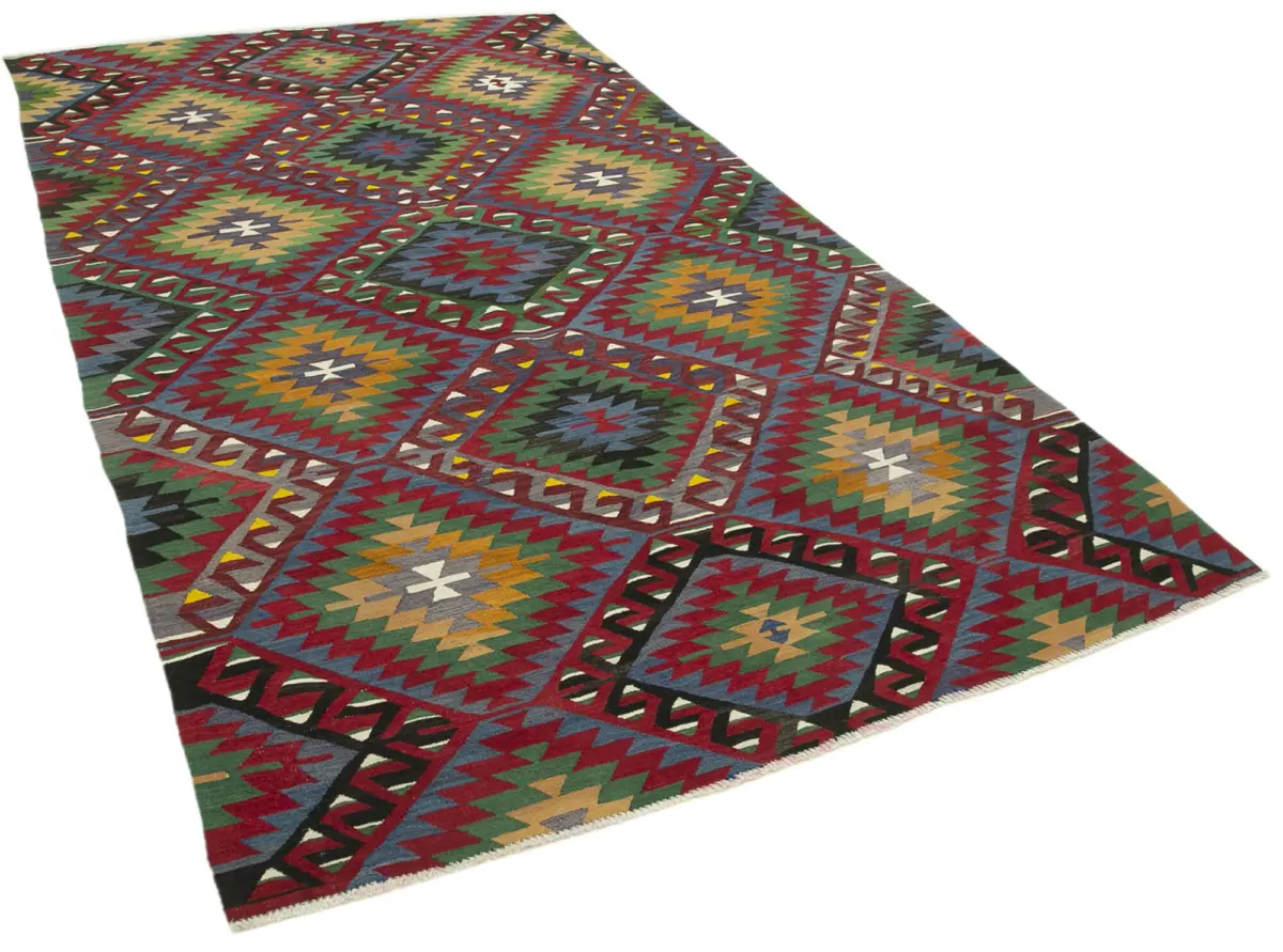 Anadolu Eskitme Kırmızı Pamuk Üzerine Yün El Dokuma Kilim-175x310 - Görsel 2