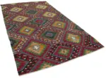 Anadolu Eskitme Kırmızı Pamuk Üzerine Yün El Dokuma Kilim-175x310 - Görsel 2