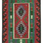 Anadolu Eskitme Kırmızı Pamuk Üzerine Yün El Dokuma Kilim-088x123