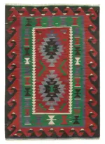 Anadolu Eskitme Kırmızı Pamuk Üzerine Yün El Dokuma Kilim-088x123