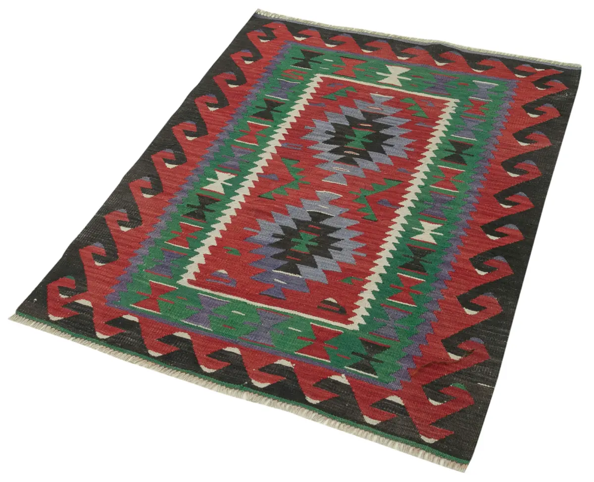Anadolu Eskitme Kırmızı Pamuk Üzerine Yün El Dokuma Kilim-088x123 - Görsel 3