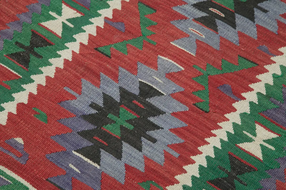 Anadolu Eskitme Kırmızı Pamuk Üzerine Yün El Dokuma Kilim-088x123 - Görsel 5