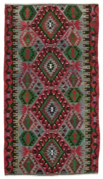 Anadolu Eskitme Kırmızı Pamuk Üzerine Yün El Dokuma Kilim-161x290