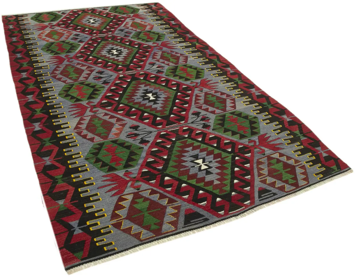 Anadolu Eskitme Kırmızı Pamuk Üzerine Yün El Dokuma Kilim-161x290 - Görsel 2