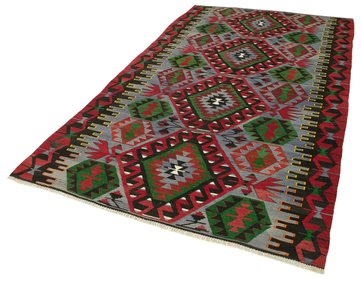 Anadolu Eskitme Kırmızı Pamuk Üzerine Yün El Dokuma Kilim-161x290 - Görsel 3