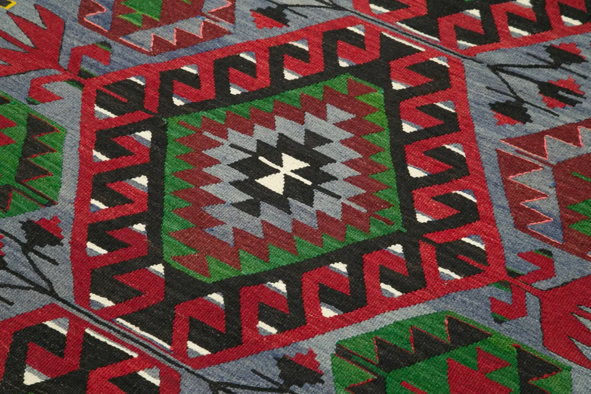 Anadolu Eskitme Kırmızı Pamuk Üzerine Yün El Dokuma Kilim-161x290 - Görsel 5