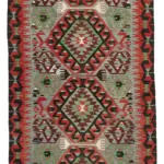 Anadolu Eskitme Kırmızı Pamuk Üzerine Yün El Dokuma Kilim-161x309