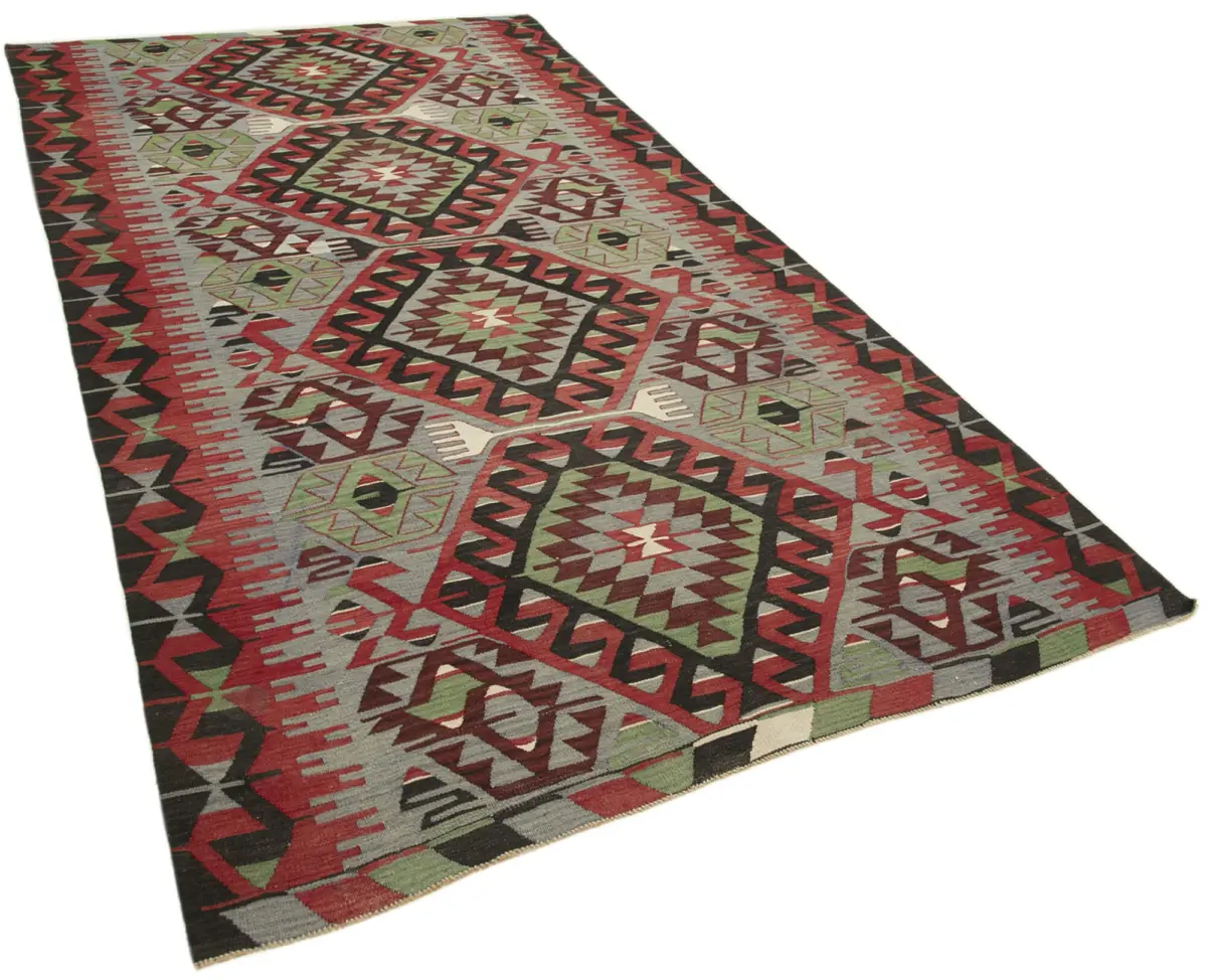 Anadolu Eskitme Kırmızı Pamuk Üzerine Yün El Dokuma Kilim-161x309 - Görsel 2