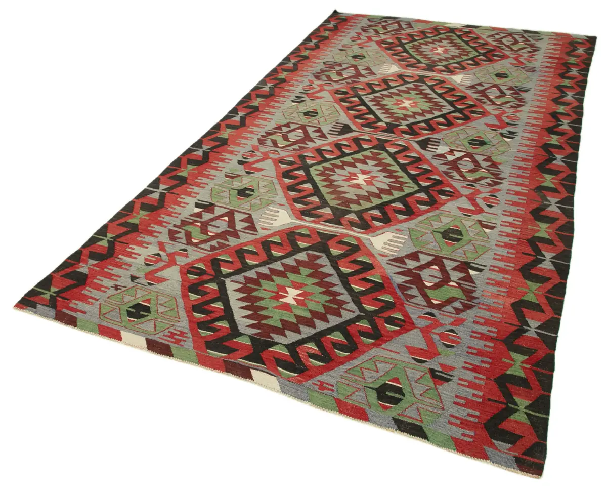 Anadolu Eskitme Kırmızı Pamuk Üzerine Yün El Dokuma Kilim-161x309 - Görsel 3