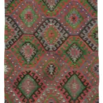 Anadolu Eskitme Yeşil Pamuk Üzerine Yün El Dokuma Kilim-164x290