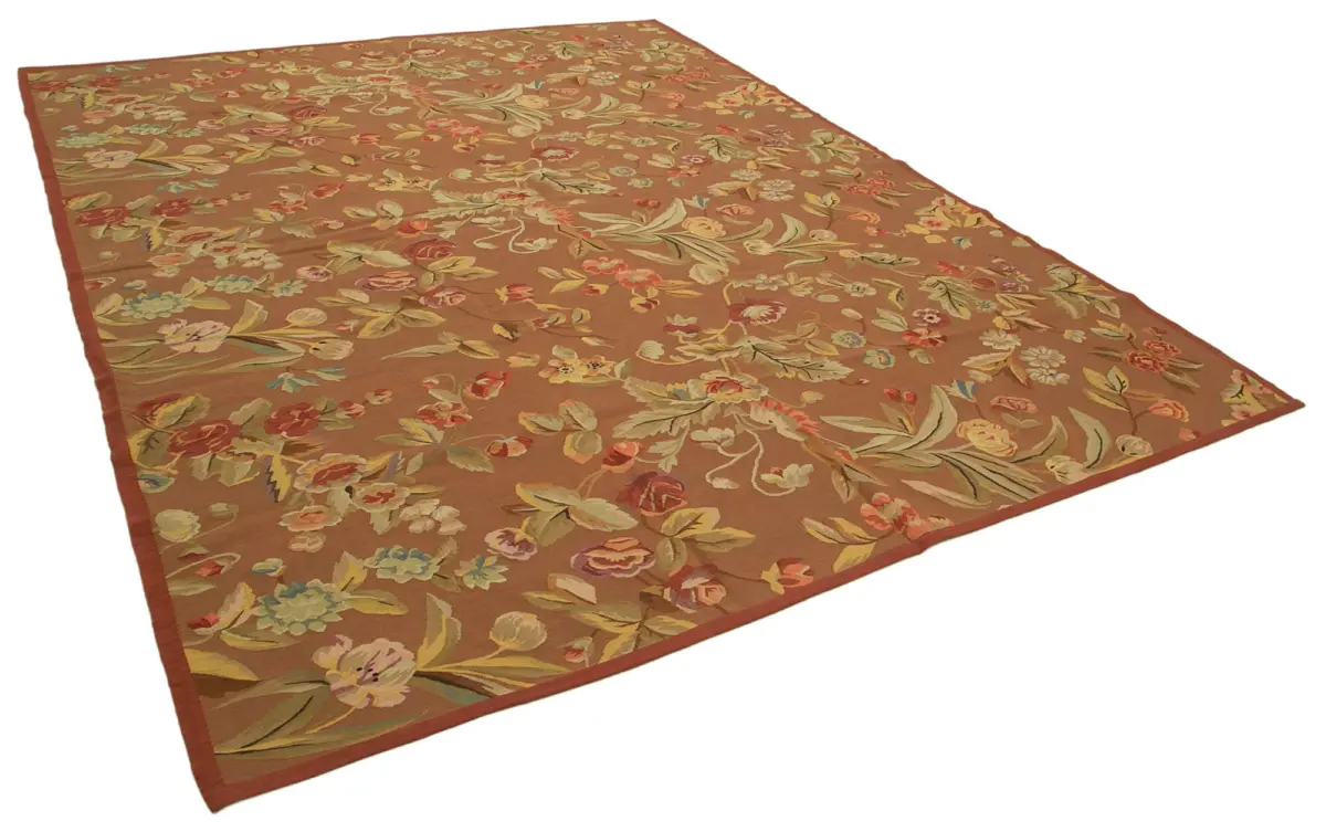 Aubusson Eskitme Kahverengi Pamuk Üzerine Yün El Dokuma Halı-280x354 - Görsel 2