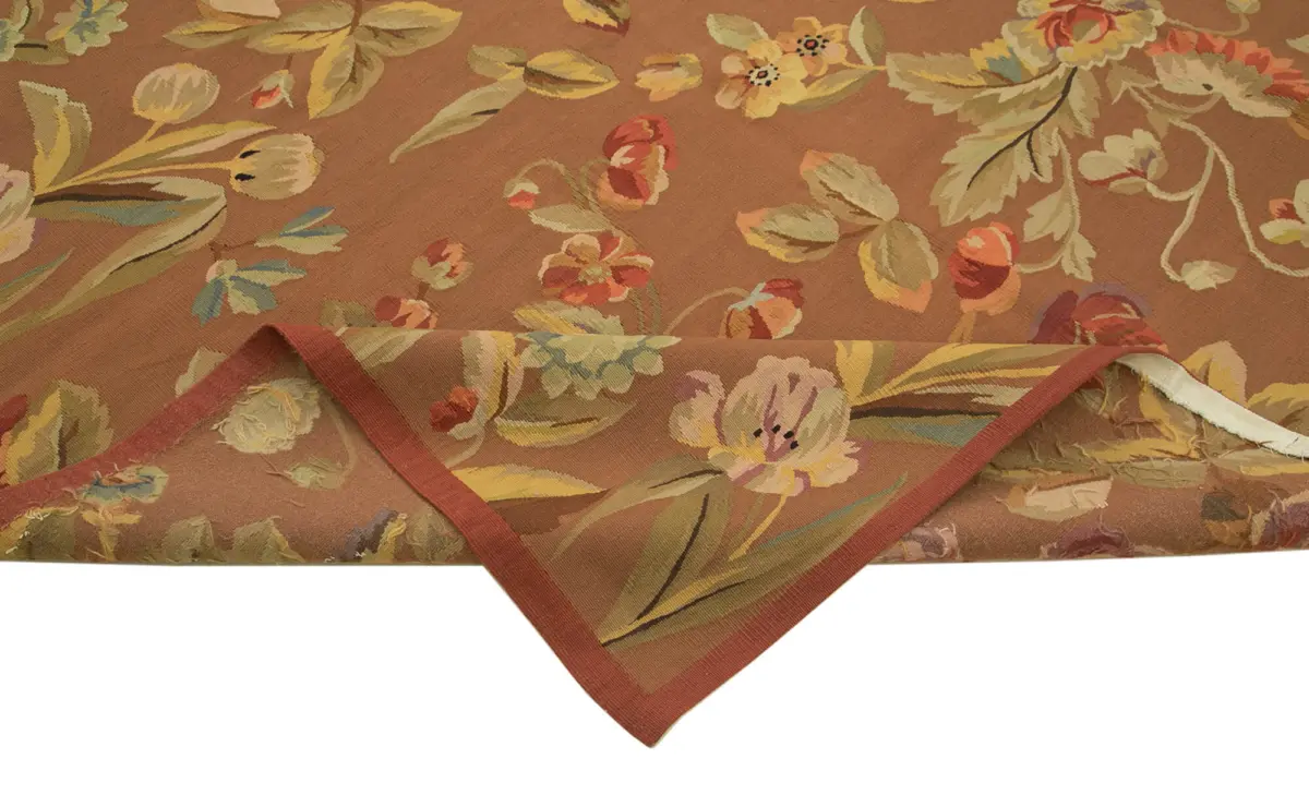 Aubusson Eskitme Kahverengi Pamuk Üzerine Yün El Dokuma Halı-280x354 - Görsel 6