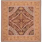 Aubusson Eskitme Pembe Pamuk Üzerine Yün El Dokuma Halı-363x384