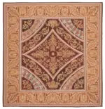 Aubusson Eskitme Pembe Pamuk Üzerine Yün El Dokuma Halı-363x384