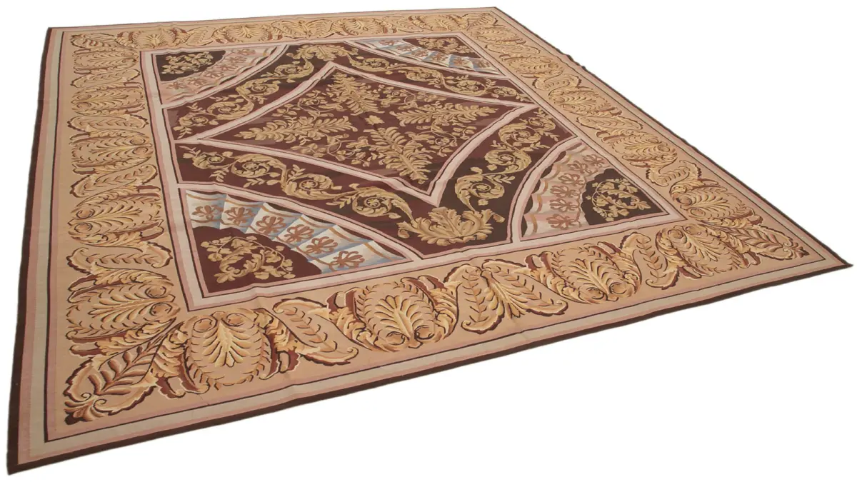 Aubusson Eskitme Pembe Pamuk Üzerine Yün El Dokuma Halı-363x384 - Görsel 2