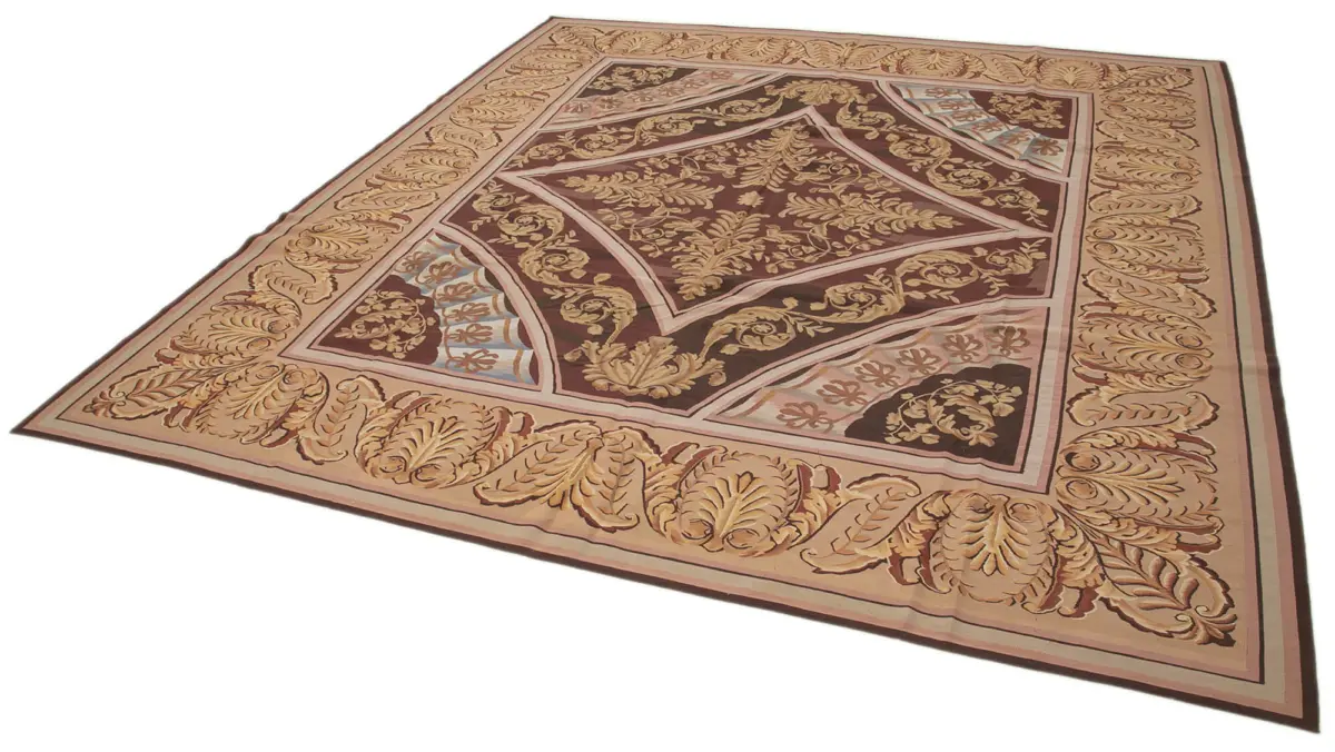 Aubusson Eskitme Pembe Pamuk Üzerine Yün El Dokuma Halı-363x384 - Görsel 3