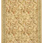 Aubusson Eskitme Bej Pamuk Üzerine Yün El Dokuma Halı-268x366