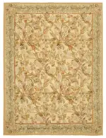 Aubusson Eskitme Bej Pamuk Üzerine Yün El Dokuma Halı-268x366