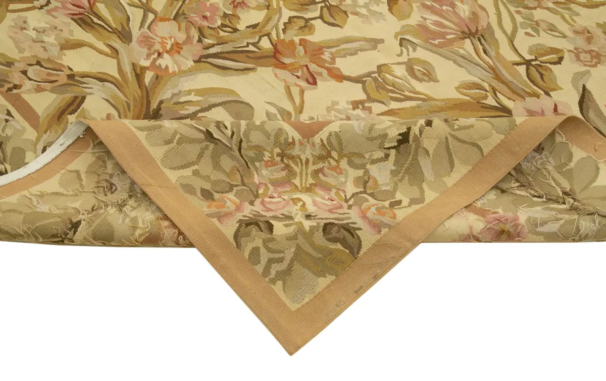 Aubusson Eskitme Bej Pamuk Üzerine Yün El Dokuma Halı-268x366 - Görsel 6