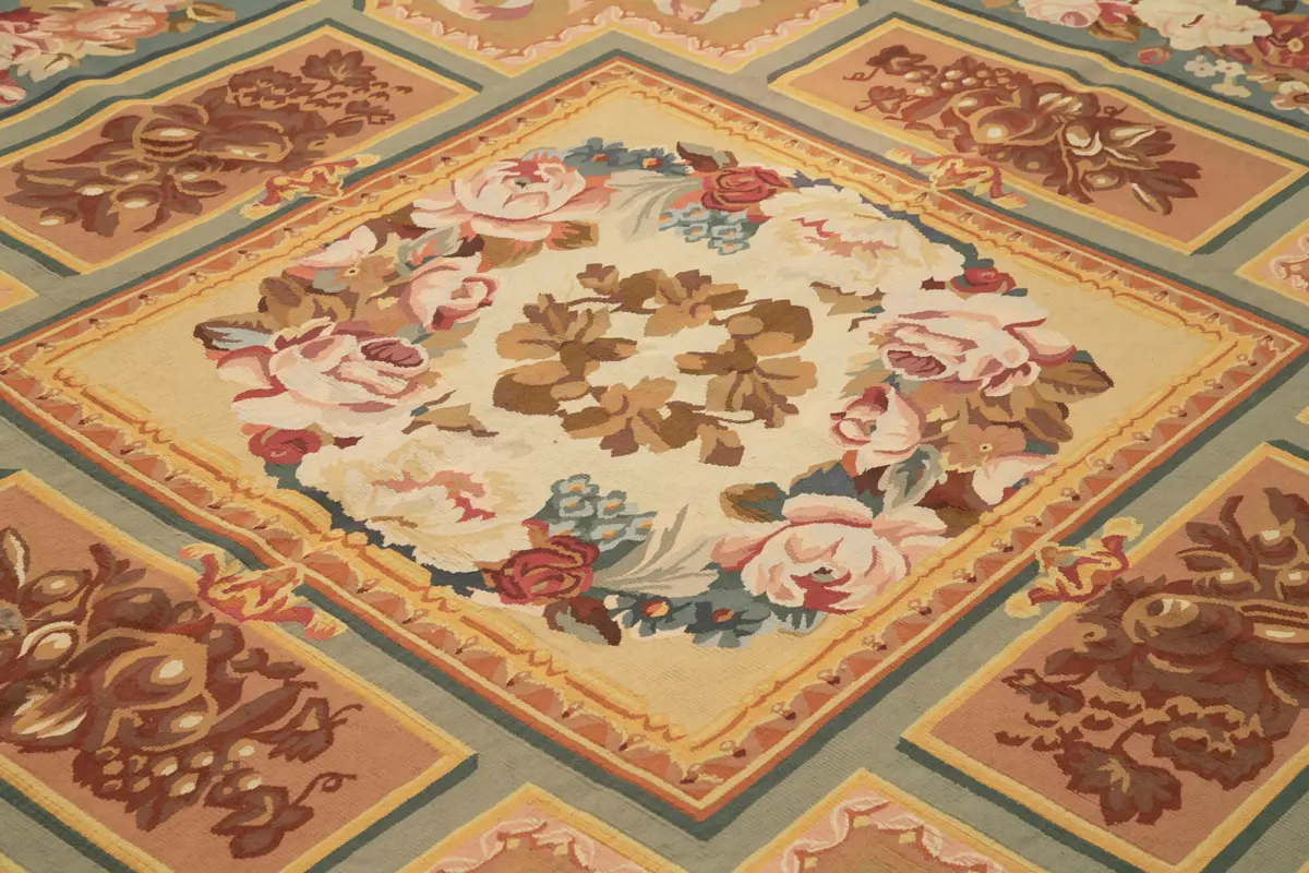 Aubusson Eskitme Bej Pamuk Üzerine Yün El Dokuma Halı-280x366 - Görsel 5