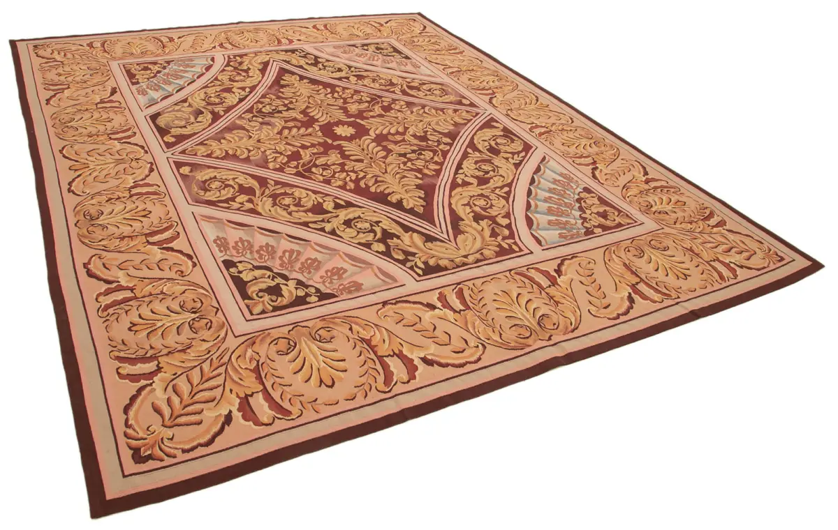 Aubusson Eskitme Pembe Pamuk Üzerine Yün El Dokuma Halı-267x340 - Görsel 2