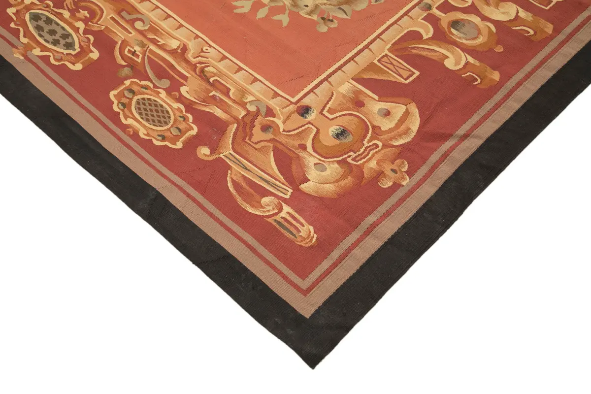 Aubusson Eskitme Kırmızı Pamuk Üzerine Yün El Dokuma Halı-303x331 - Görsel 4