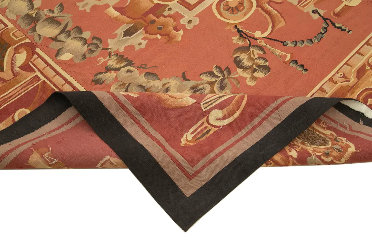 Aubusson Eskitme Kırmızı Pamuk Üzerine Yün El Dokuma Halı-303x331 - Görsel 6