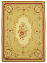 Aubusson Eskitme Sarı Pamuk Üzerine Yün El Dokuma Halı-265x363